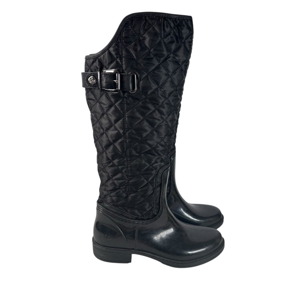 Posh Wellies Rain Boots Women Size 10 Black Knee High Quilted Rubber Embellished